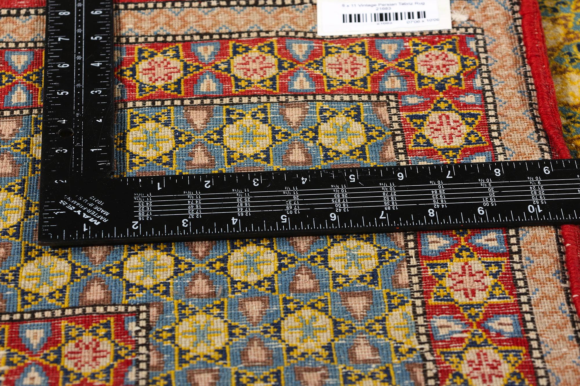 Persischer Tabriz-Teppich in Gelb und Blau (20. Jahrhundert) im Angebot