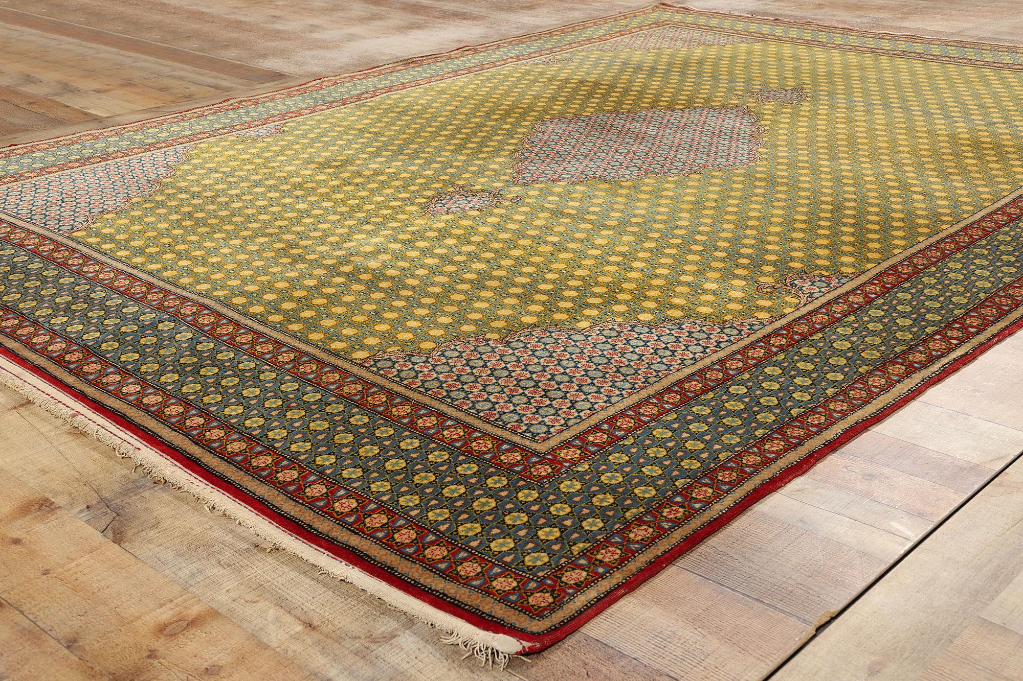 Wool Vintage Yellow and Blue Persian Tabriz Rug For Sale