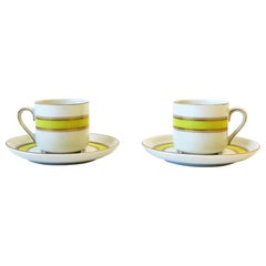 Vintage Yellow and Gold Porcelain Coffee Tea Cup Saucer, circa 1960s, Set of 2