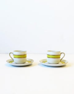 Vintage Yellow and Gold Porcelain Coffee Tea Cup Saucer, circa 1960s, Set of 2