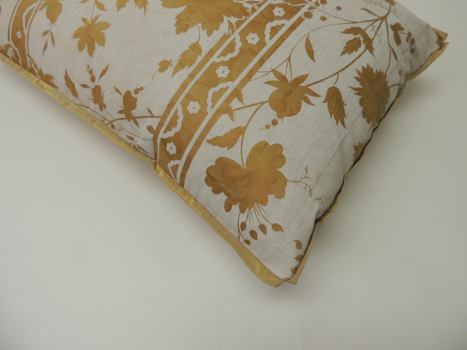 Regency Vintage Yellow and Natural Fortuny Stripes and Flowers Bolster Decorative Pillow