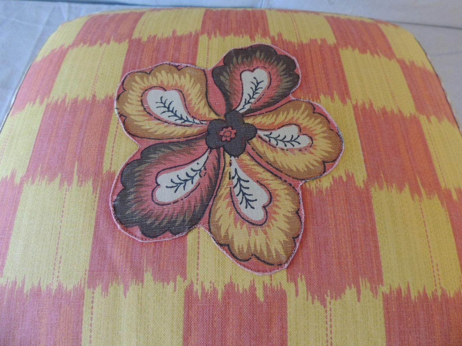 Vintage Yellow and Orange Batik and Ikat Decorative Square Pillow In Good Condition In Oakland Park, FL