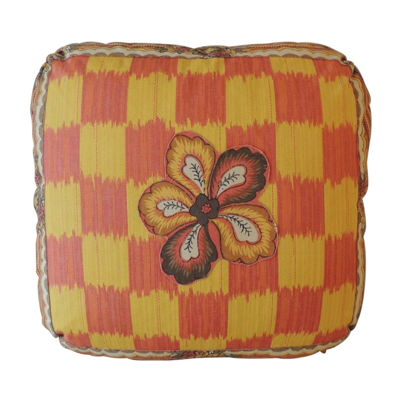 Vintage Yellow and Orange Batik and Ikat Decorative Square Pillow