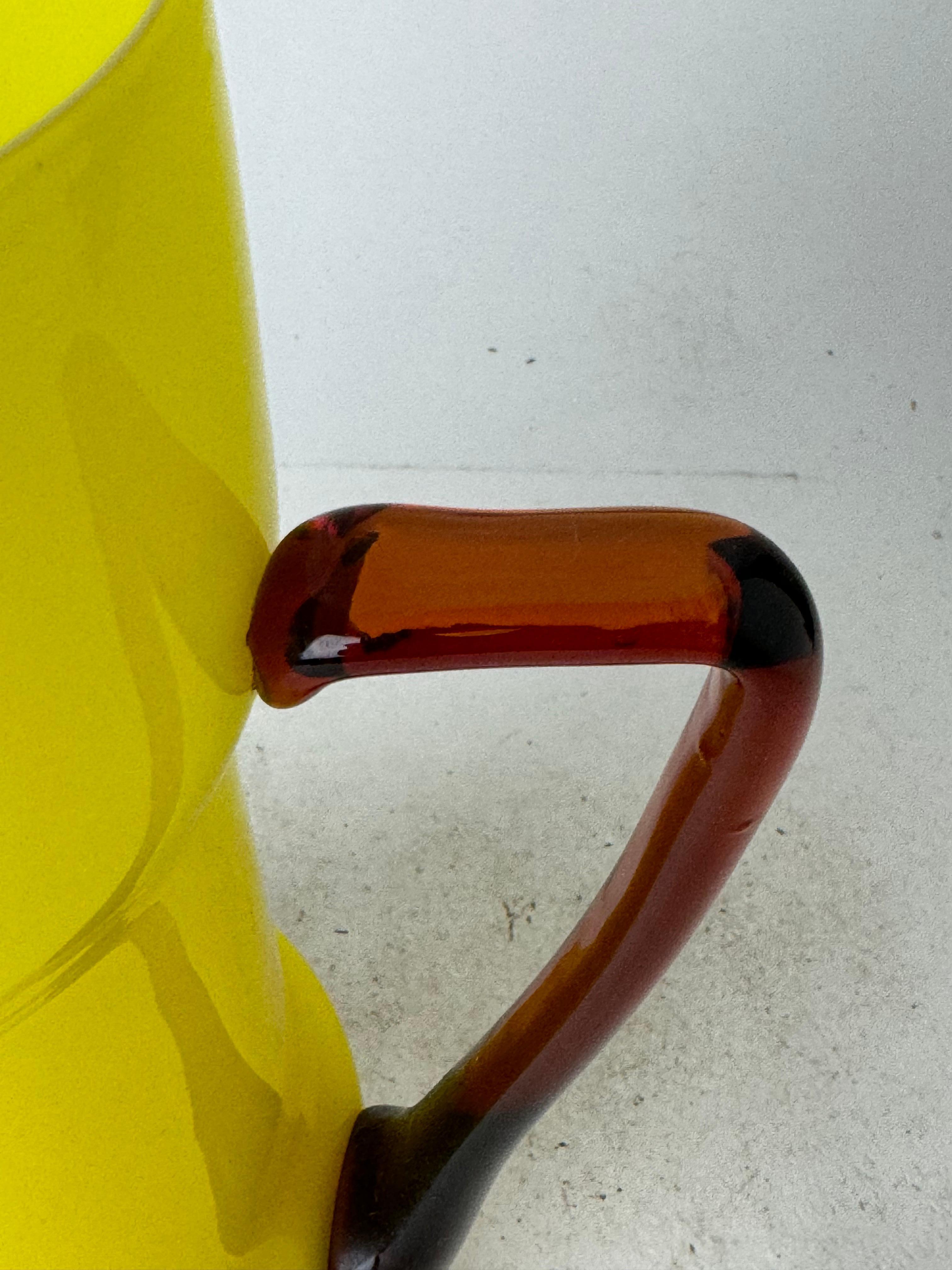 Blown Glass Vintage Yellow and Red Empoli Cased Italian Glass Pitcher For Sale