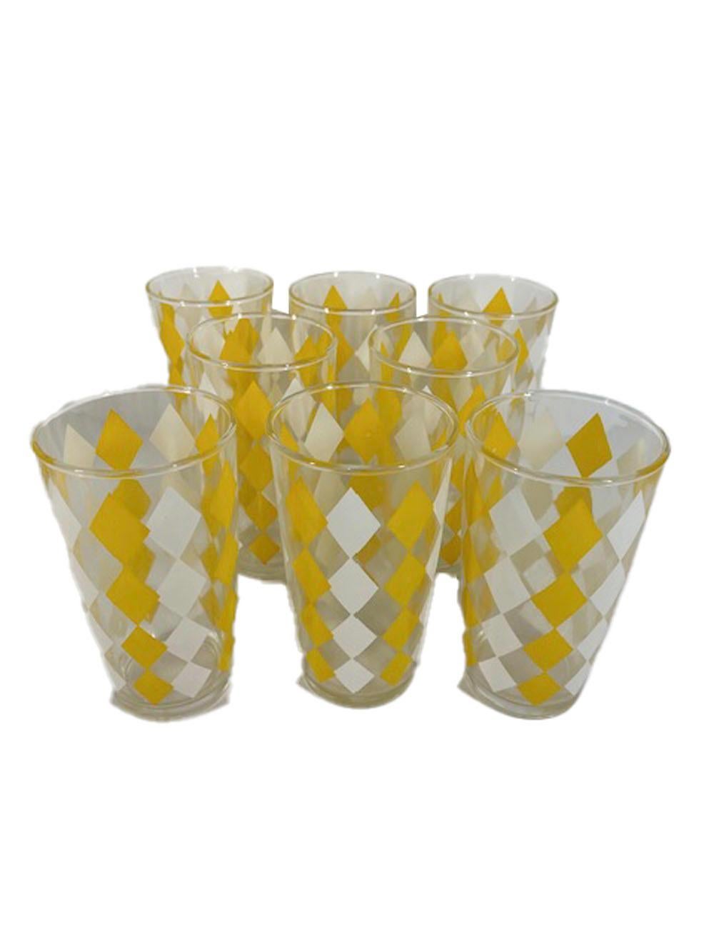 American Vintage Yellow and White Diamonds Cocktail Shaker, Ice Bowl and Glasses Set