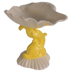 Vintage Yellow and White Dolphin Stand Soap Dish