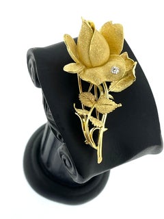 Vintage Gelb- und Weißgold Brooche Rose Flower Design mit Diamant