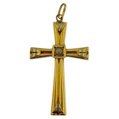 Cruz vintage de oro amarillo y blanco con perla