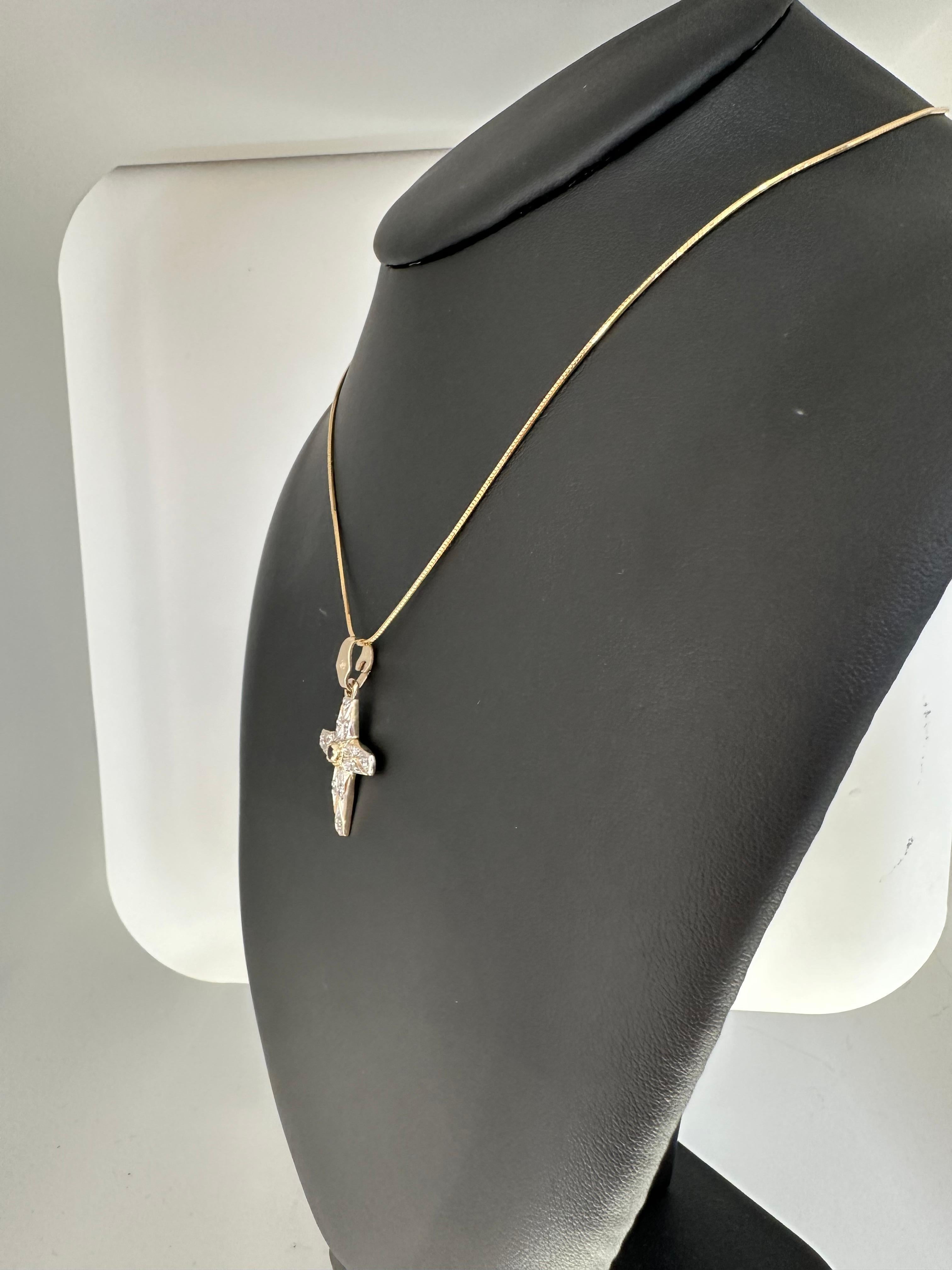 Brilliant Cut Vintage Yellow and White Gold Cross with Sapphire and Diamonds
