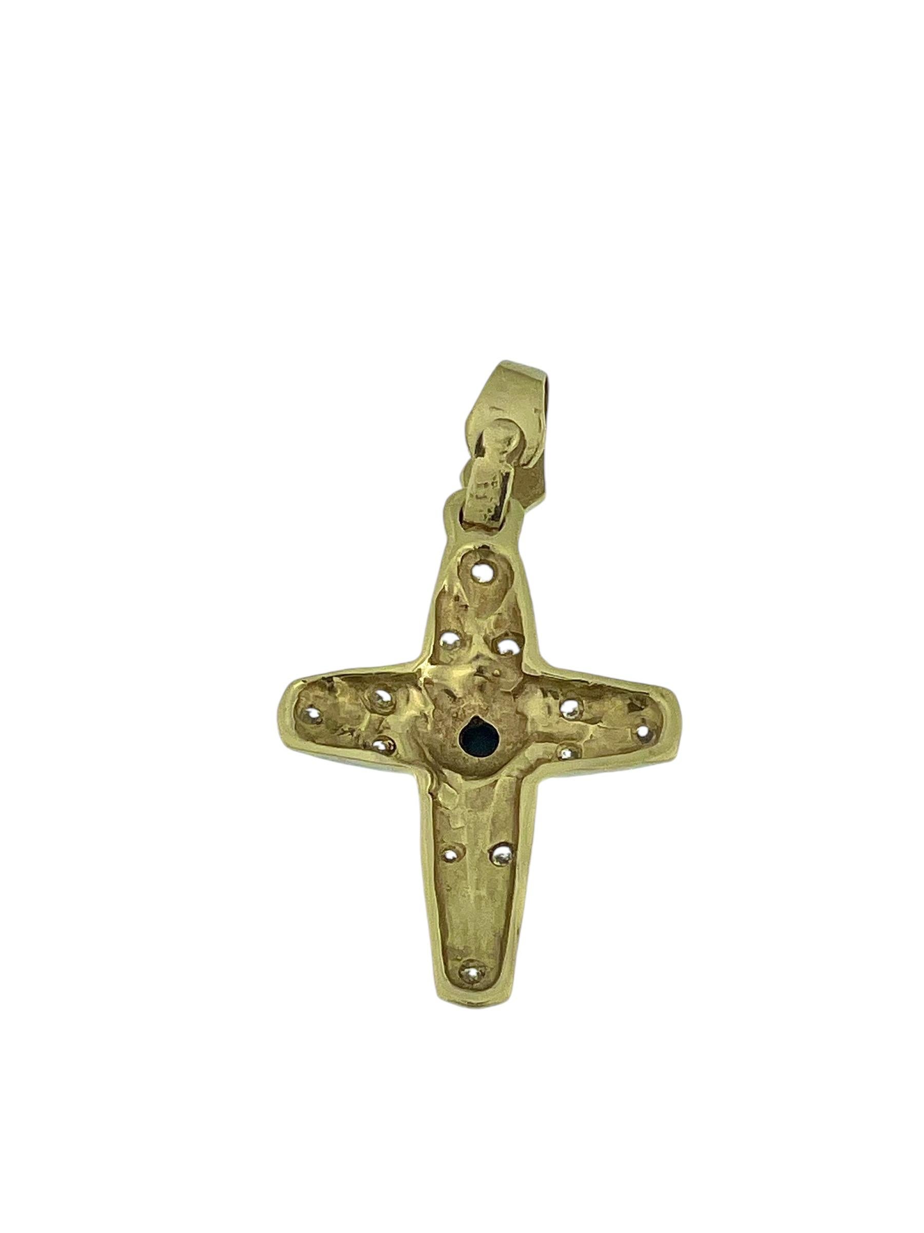 Vintage Yellow and White Gold Cross with Sapphire and Diamonds 2