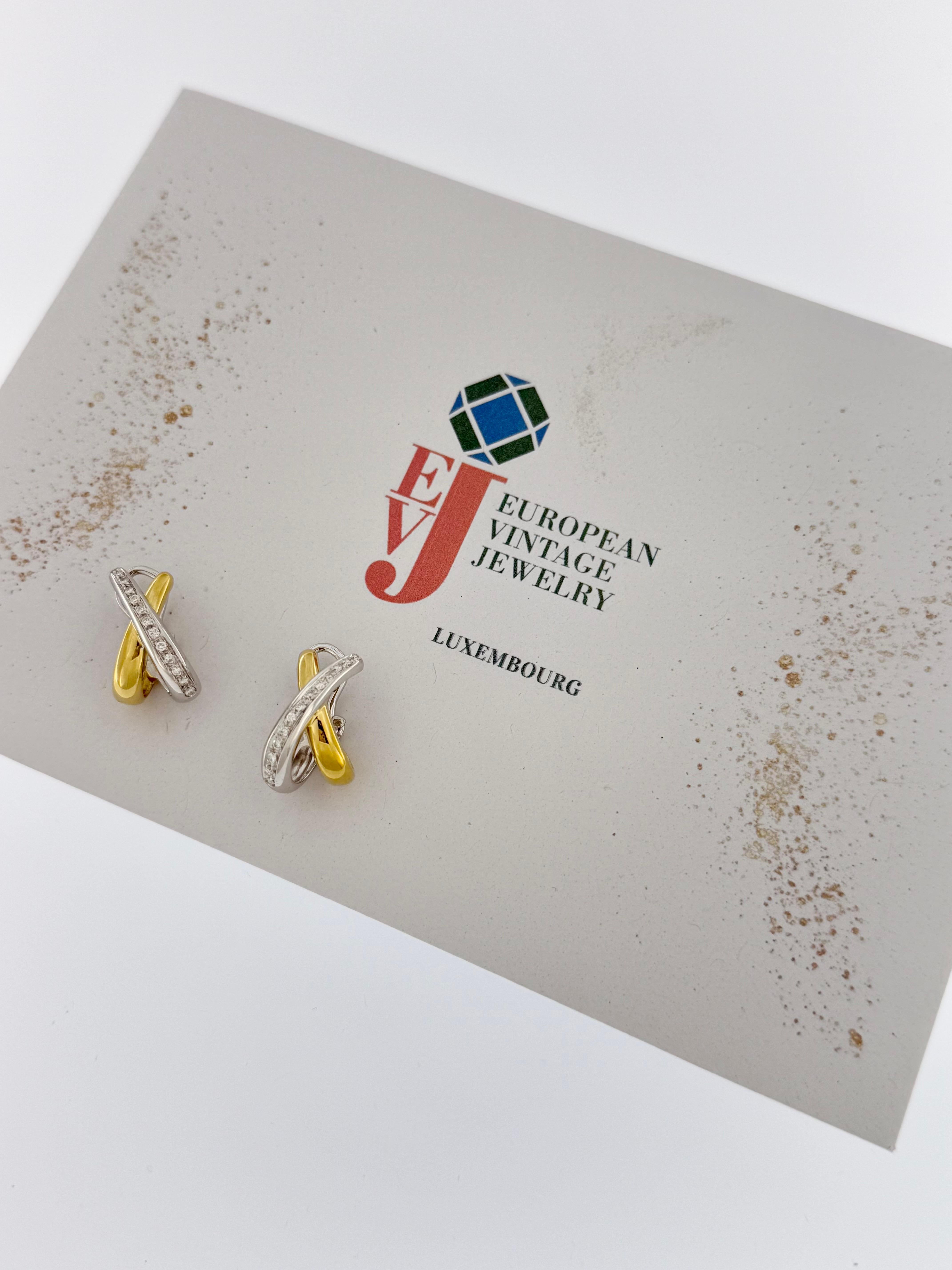 Pendientes Vintage de Oro Amarillo y Blanco con Diamantes Corte brillante en venta