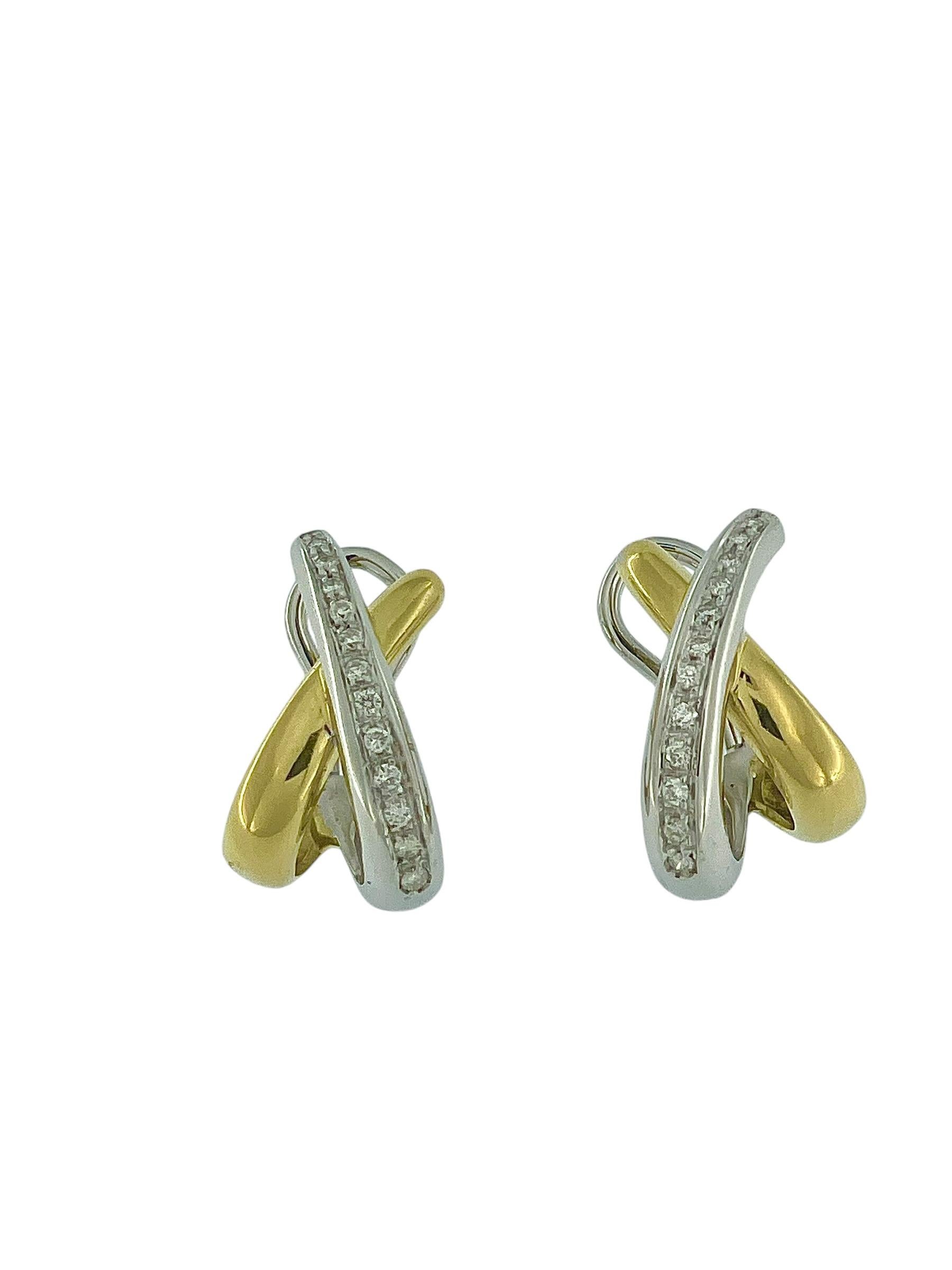 Pendientes Vintage de Oro Amarillo y Blanco con Diamantes en Bueno estado para la venta en Esch sur Alzette, Esch-sur-Alzette