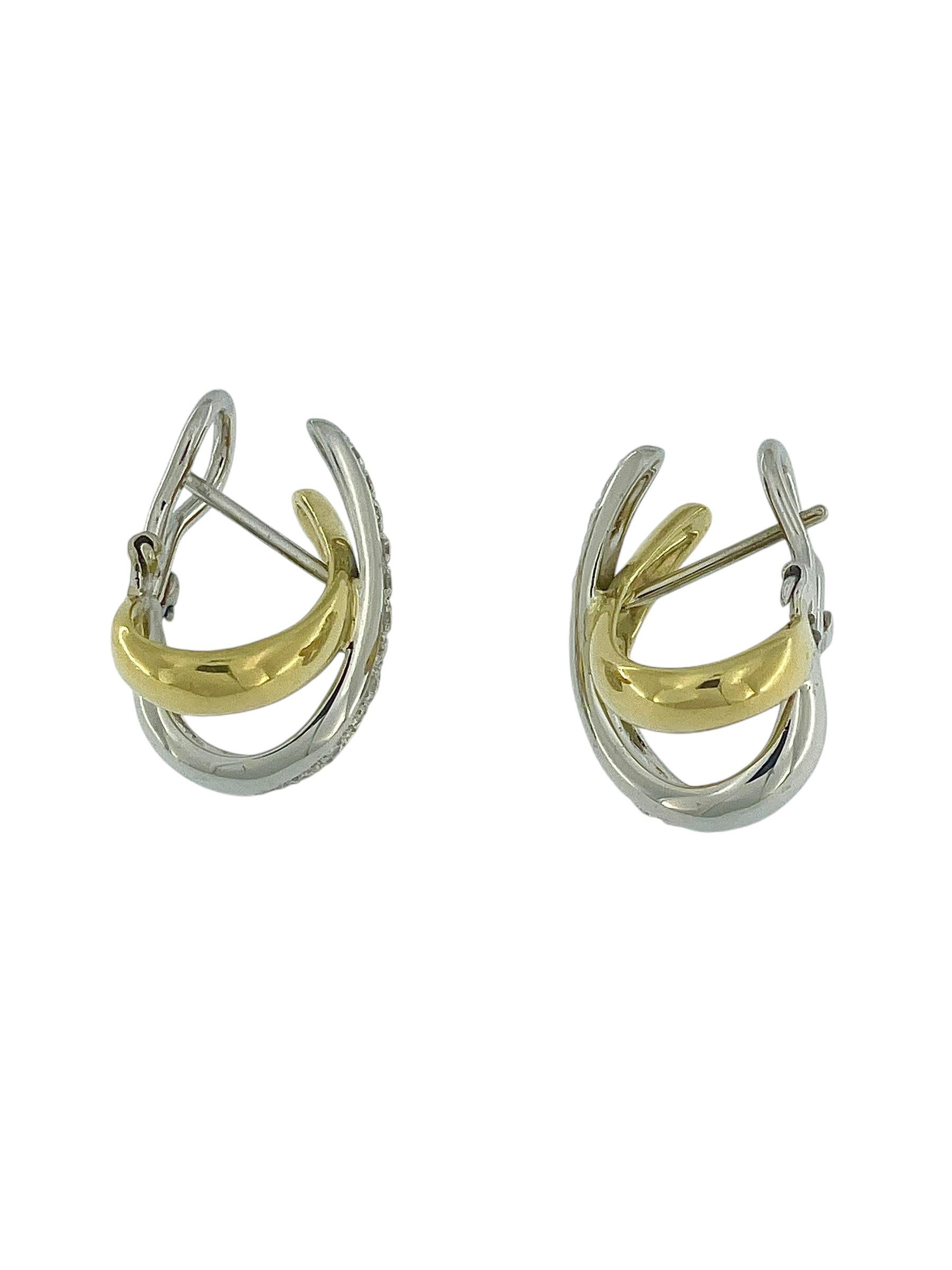 Femenino o masculino Pendientes Vintage de Oro Amarillo y Blanco con Diamantes en venta