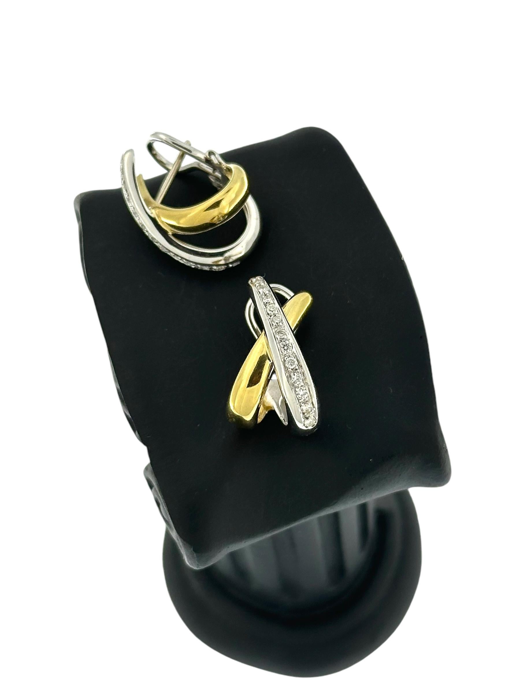 Pendientes Vintage de Oro Amarillo y Blanco con Diamantes en venta 1