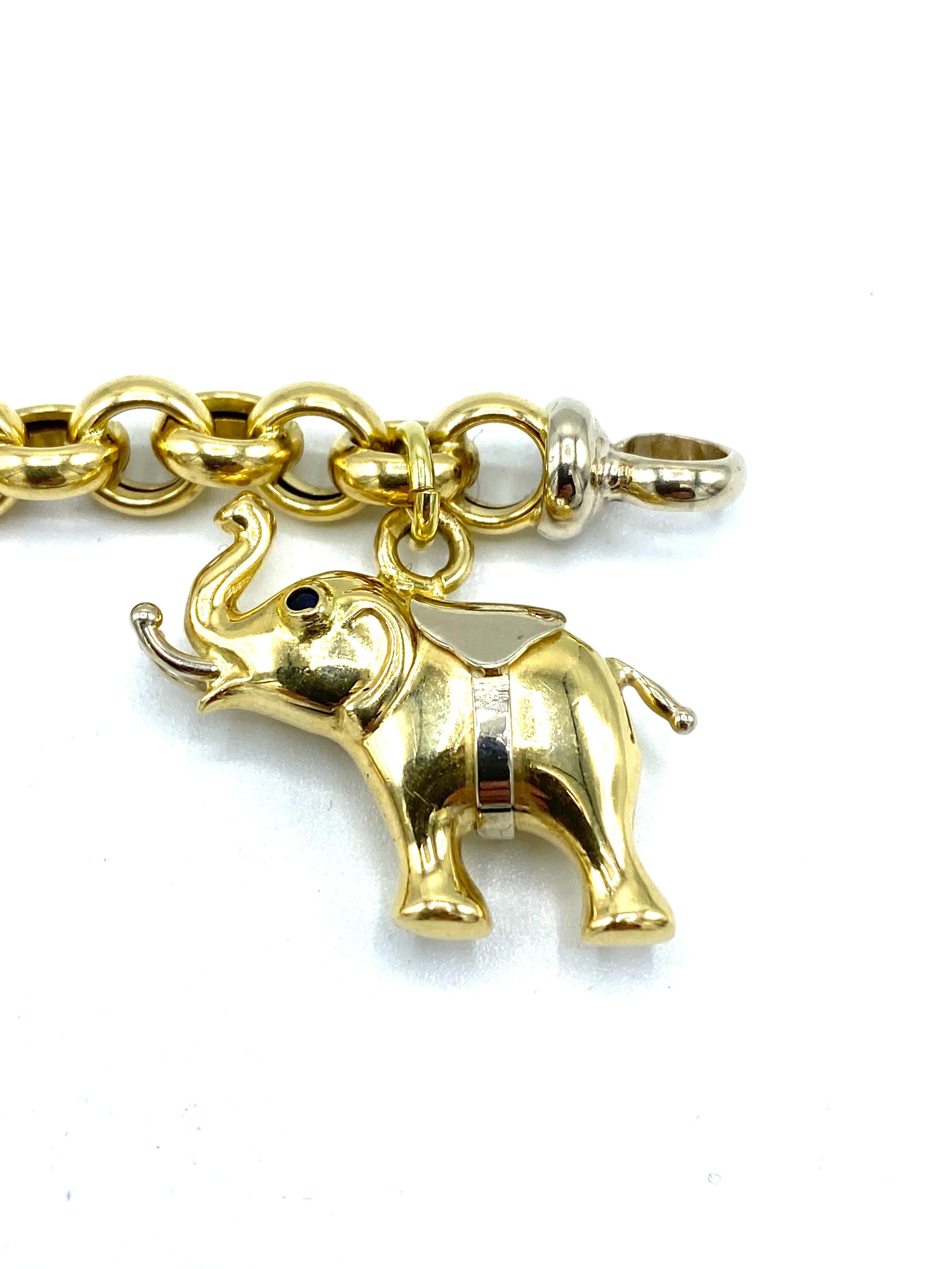Vintage Yellow and White Gold Link Chain Bracelet w/ Elephant Charms 2