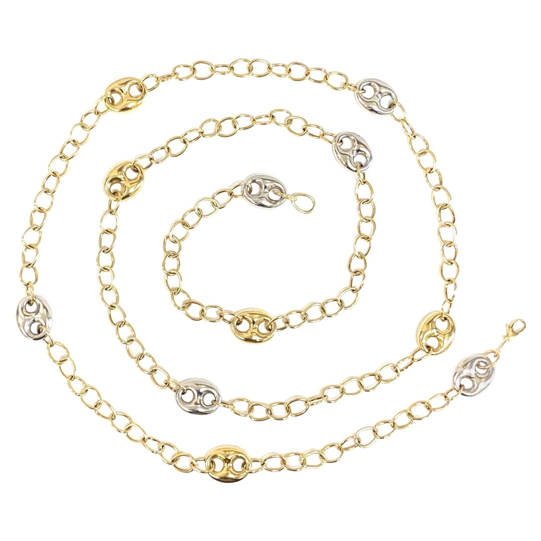 Vintage Yellow and White Gold Two Tone Chain Necklace, Italy For Sale