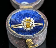 Vintage Yellow and White Zircon cluster ring, 9k gold