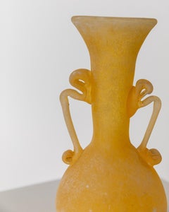 Vintage Yellow Art Deco Murano Scavo Glass Vase, 1960s
