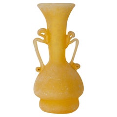 Vintage Yellow Art Deco Murano Scavo Glass Vase, 1960s