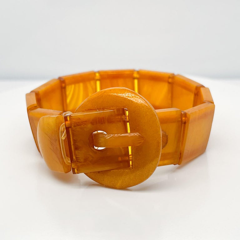 Vintage Yellow Bakelite Buckle Bracelet