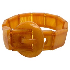 Bracelet boucle vintage en bakélite jaune