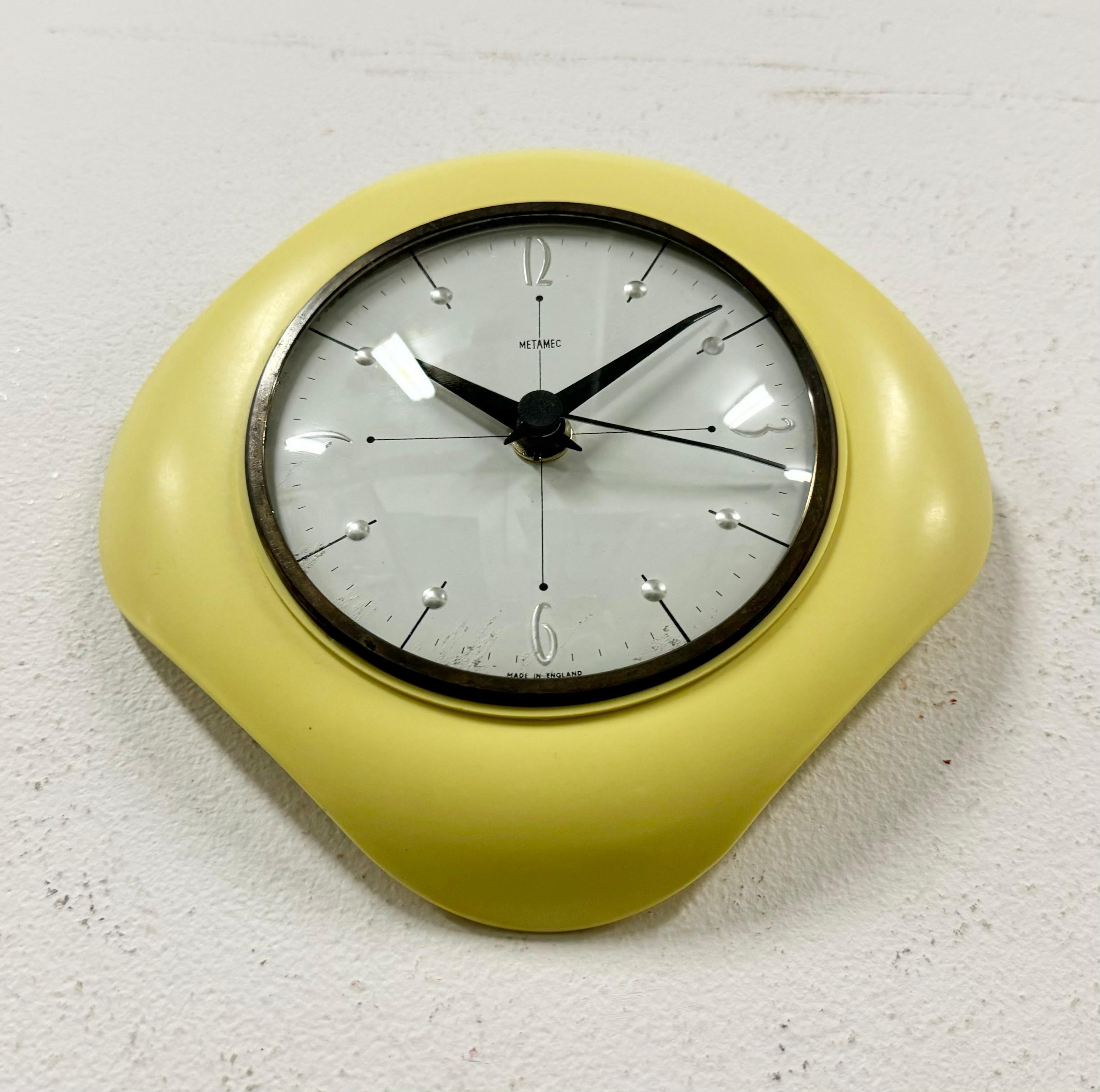 Late 20th Century Vintage Yellow Bakelite Wall Clock from Metamec, 1970s For Sale