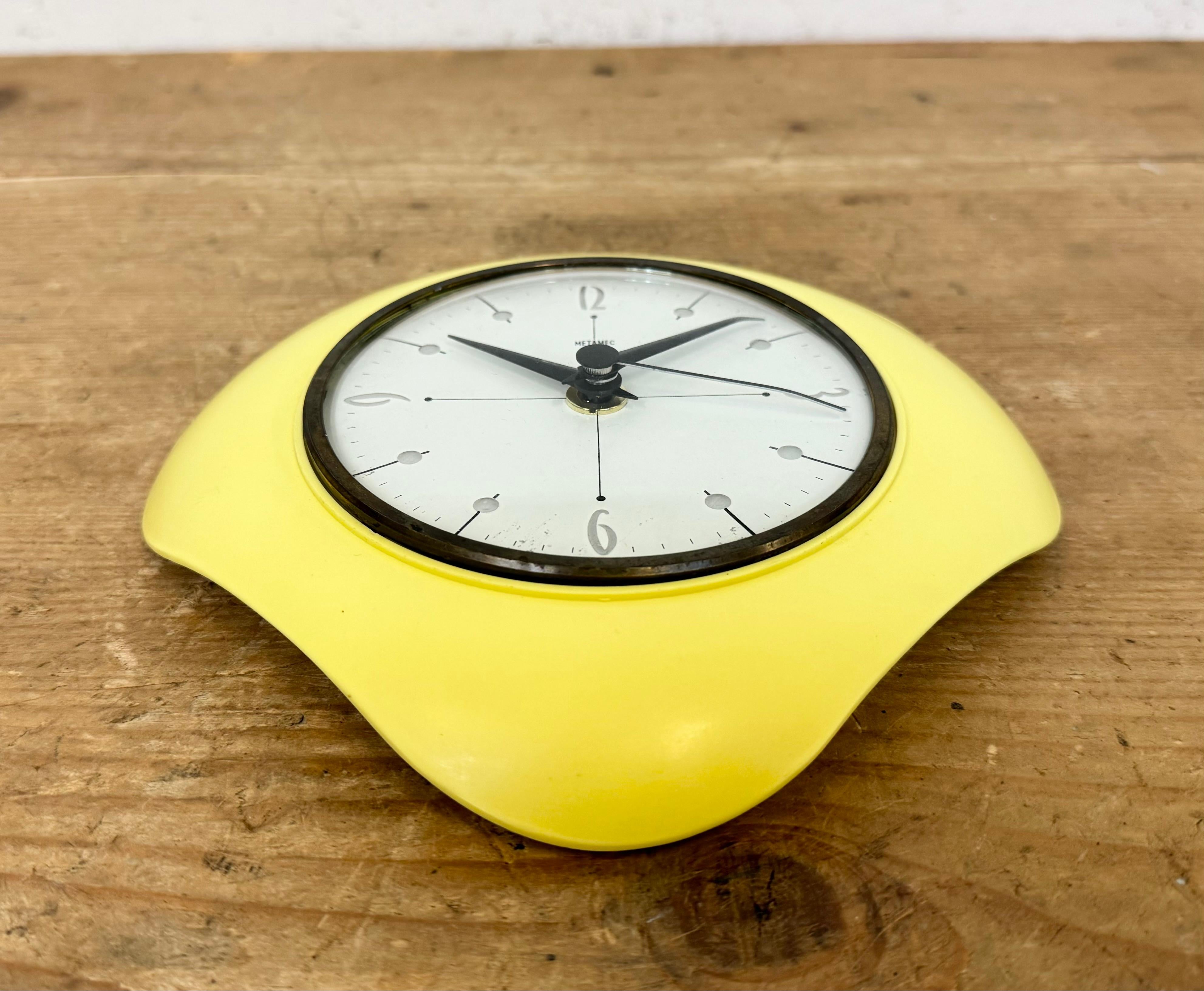Vintage Yellow Bakelite Wall Clock from Metamec, 1970s For Sale 1