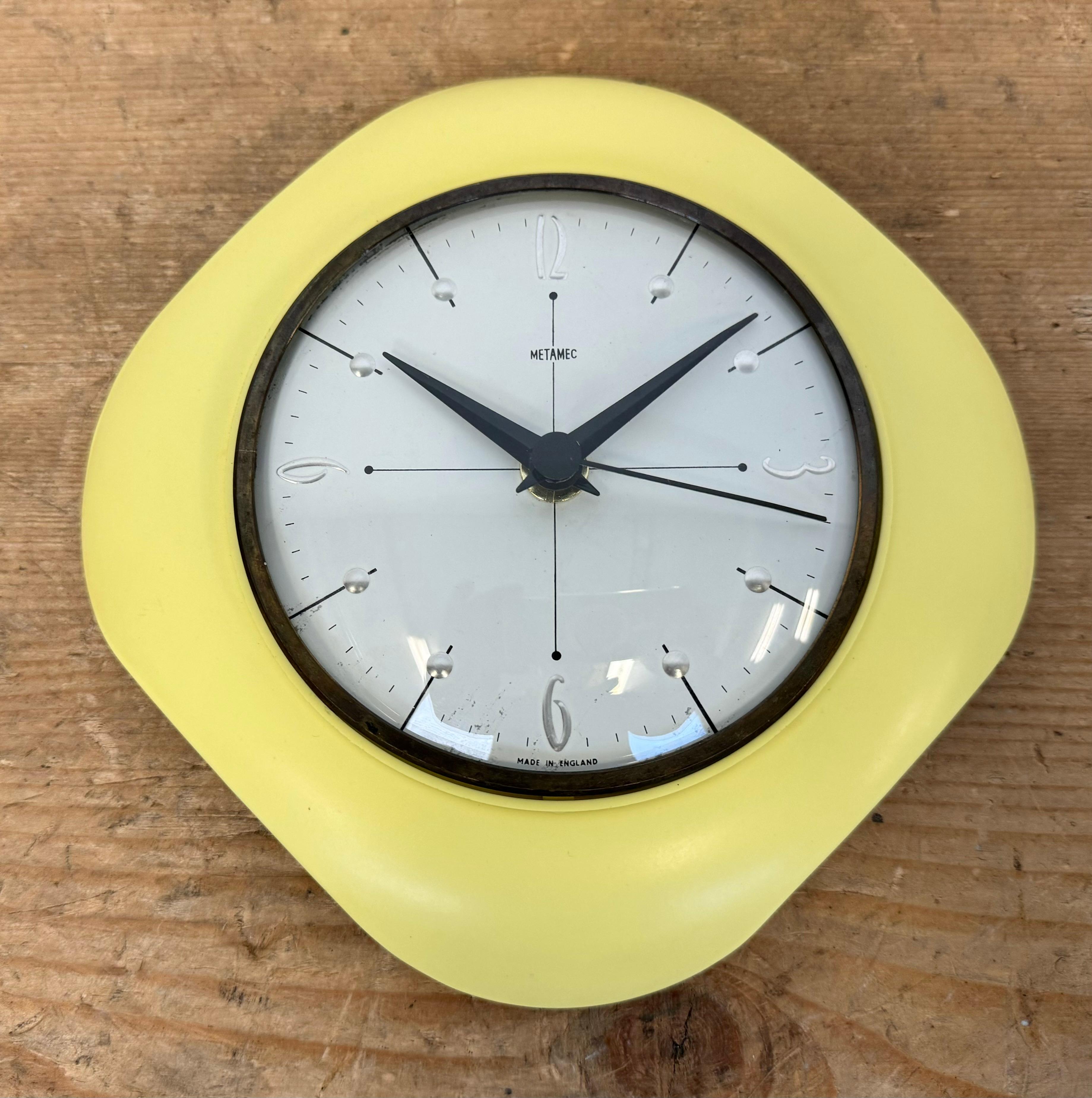 Vintage Yellow Bakelite Wall Clock from Metamec, 1970s For Sale 1