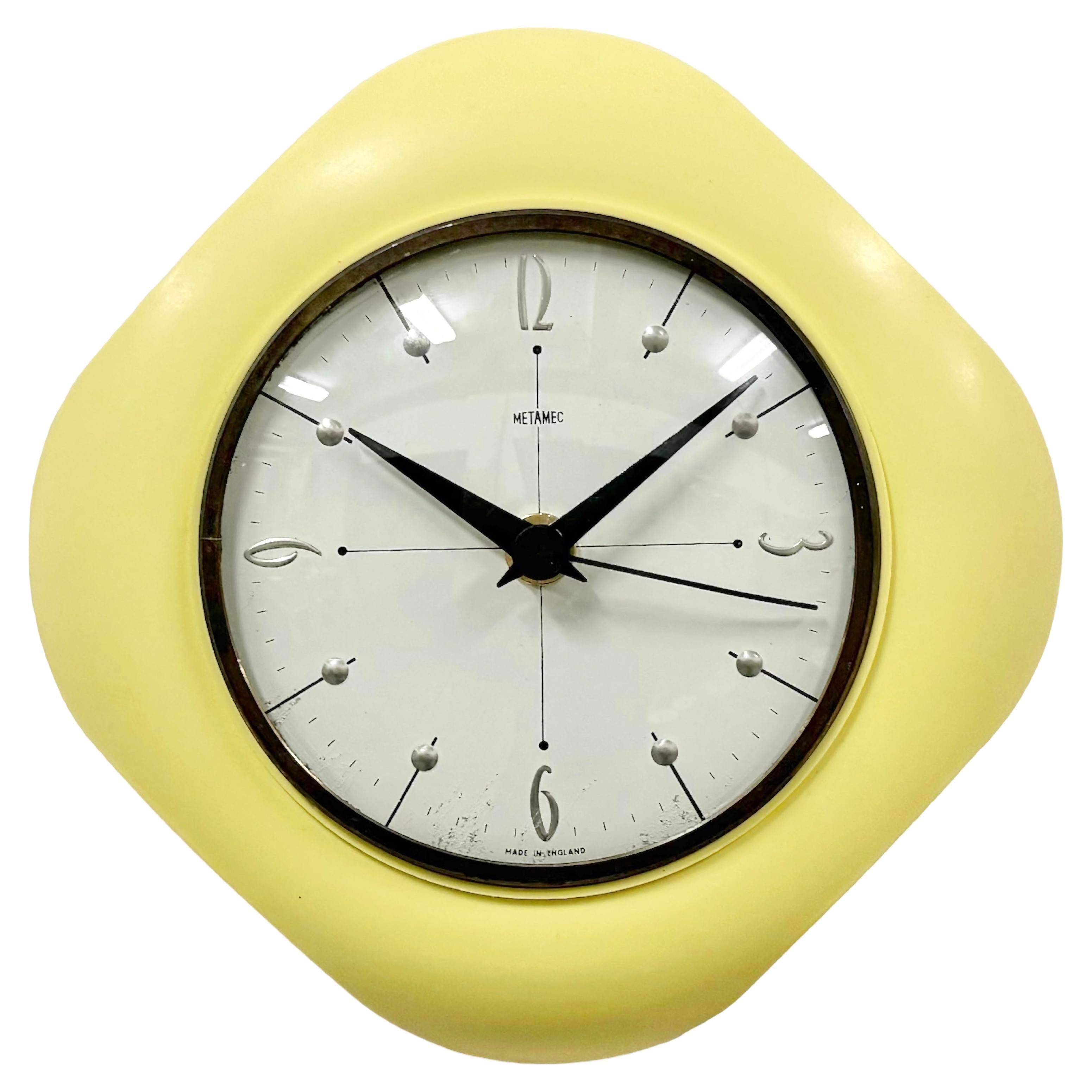 Vintage Yellow Bakelite Wall Clock from Metamec, 1970s For Sale