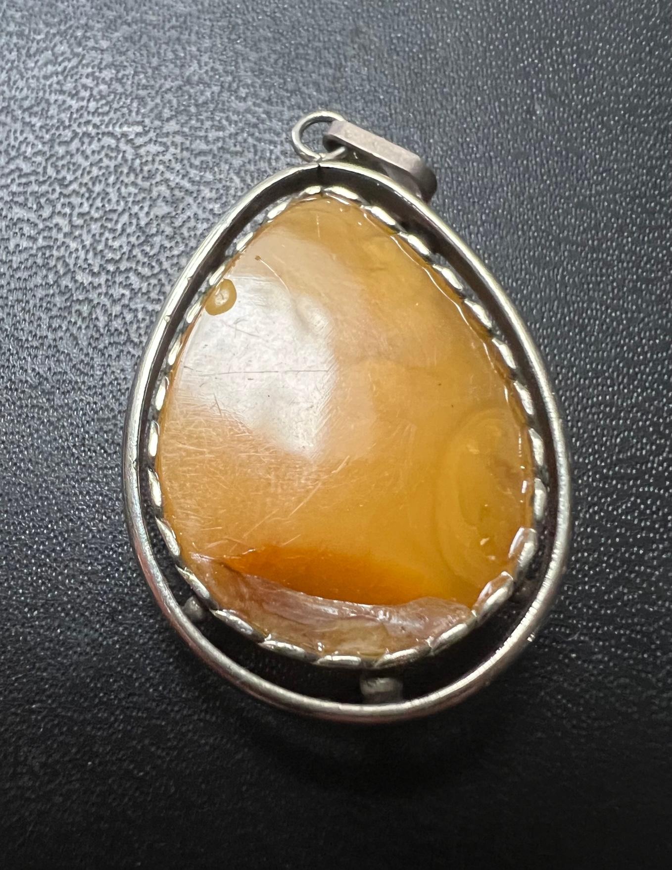 Women's or Men's Vintage Yellow Baltic Amber Pendant from Latvia For Sale