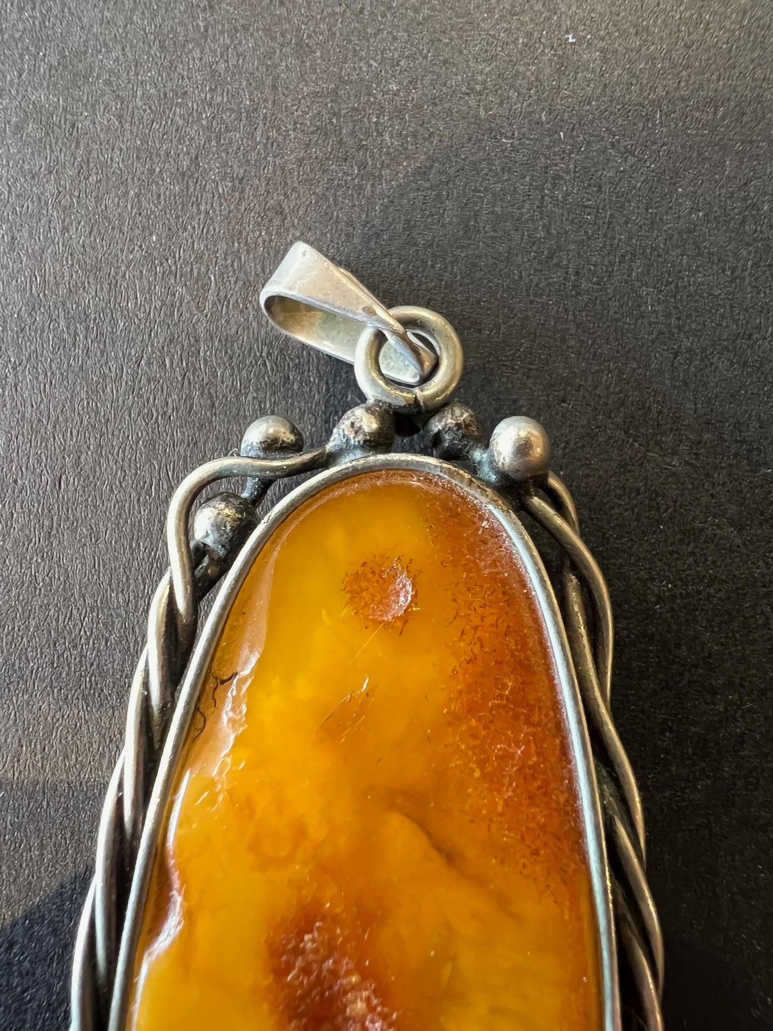 Vintage Yellow Baltic Amber Pendant from Latvia For Sale 1