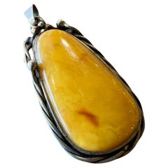 Vintage Yellow Baltic Amber Pendant from Latvia