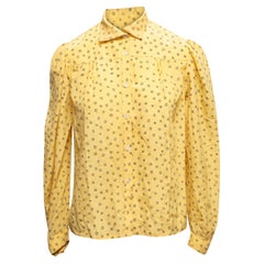 Chemisier vintage en soie imprimée jaune et noire Jan Vanvelden Taille US S/M