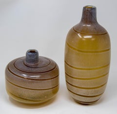 Vintage Yellow Blown Art Glass Bulbous Set of Vases