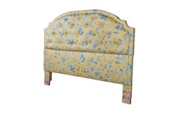 Vintage Yellow & Blue Chintz Upholstered Serpentine Tufted King Size Headboard