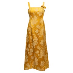 Gelbes Branell-Blumen-Jacquard-Kleid aus geblümtem Jacquard, Größe US M/L
