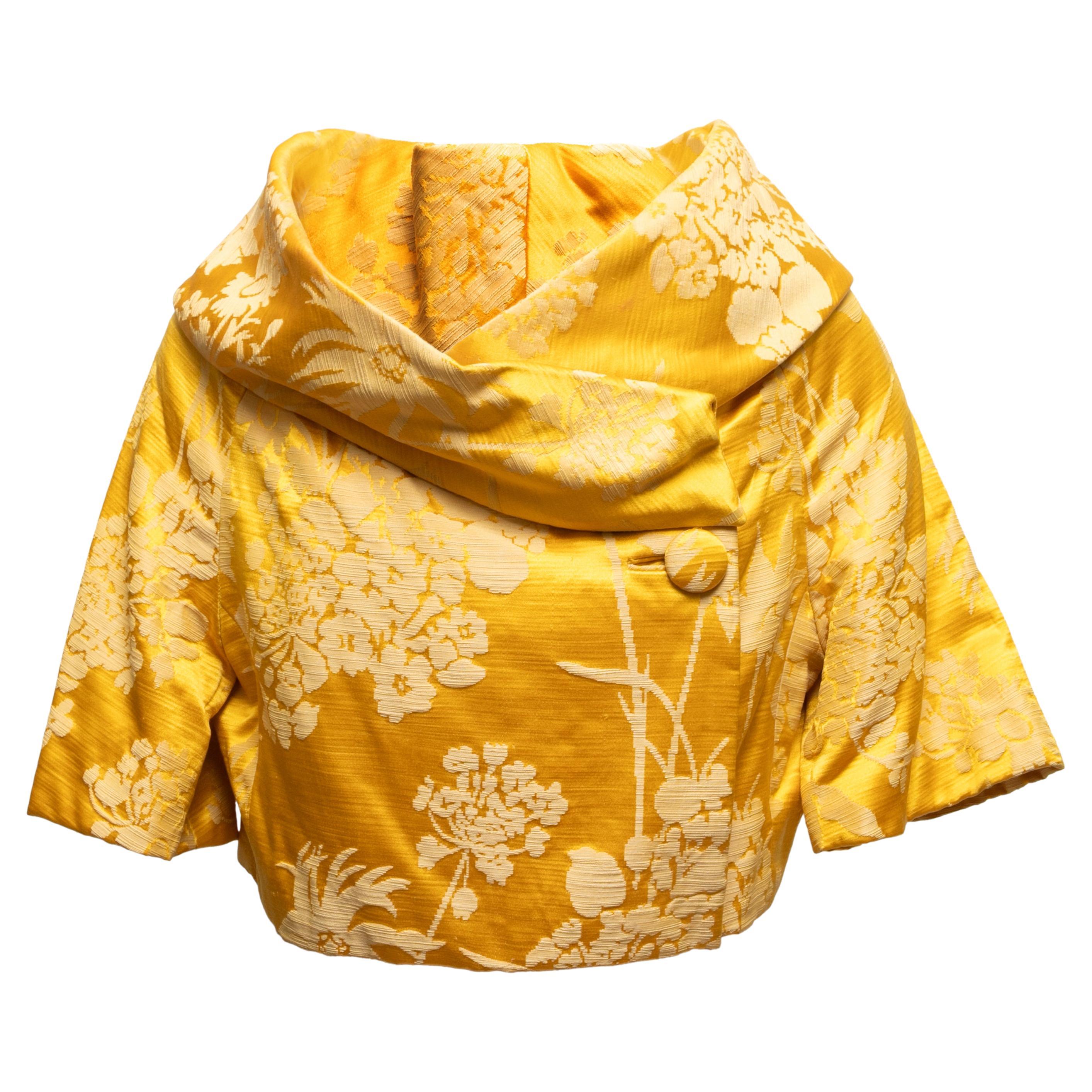 Vintage Yellow Branell Jacquard Bolero Size US M/L For Sale