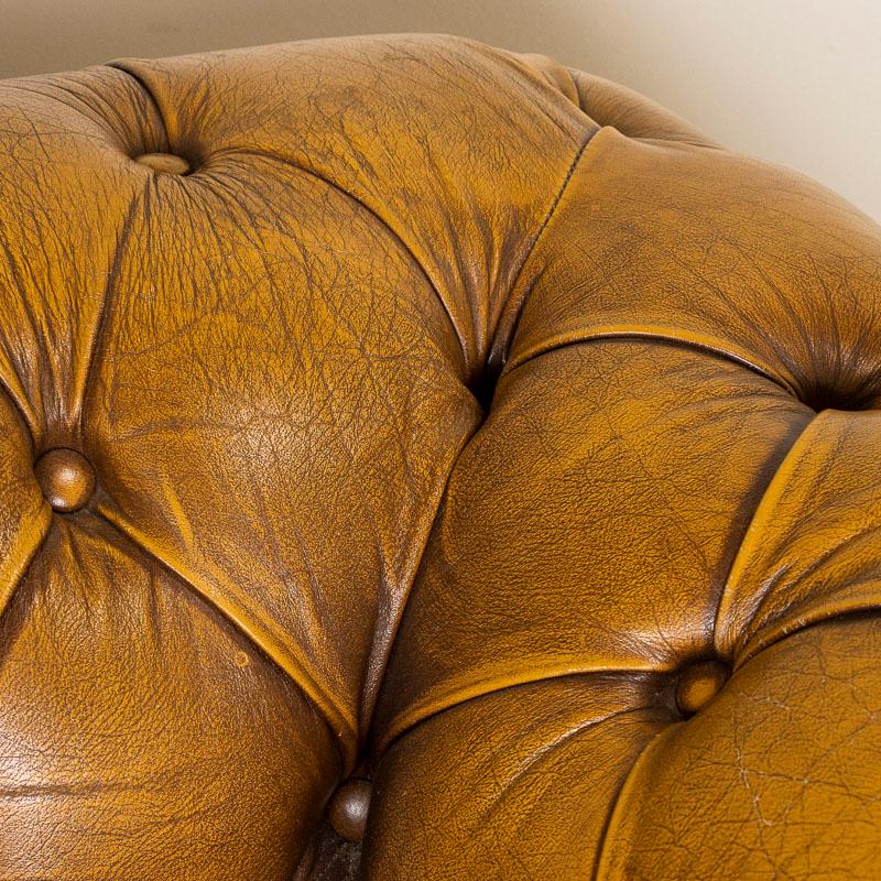 20th Century Vintage Yellow Brown Leather Chesterfield Club Chair from England