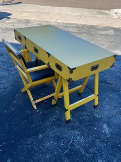Vintage Yellow  Campaign Desk And Matching Chair Ca' 1960's
