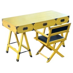 Vintage Yellow  Campaign Desk And Matching Chair Ca' 1960's