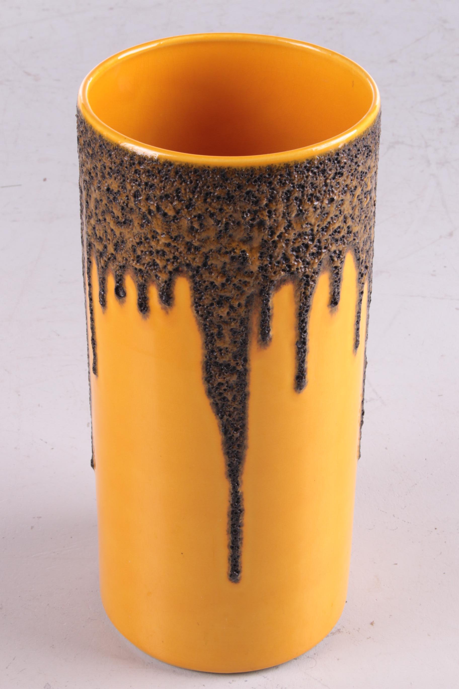 German Vintage Yellow Ceramic Fat Lava Vase by Scheurich, 1960s
