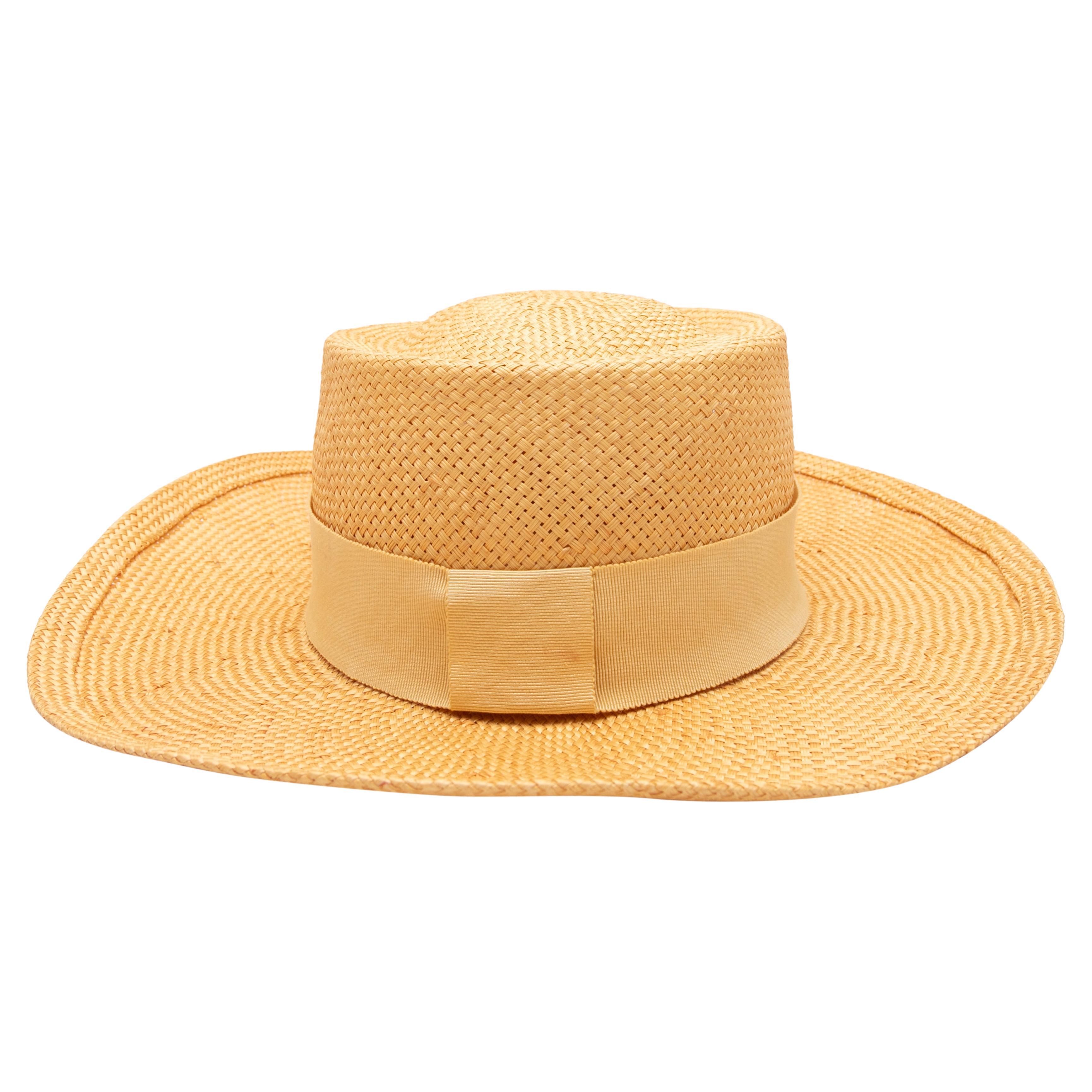 Vintage Yellow Chanel Spring/Summer 1988 Straw Hat Size 57 For Sale