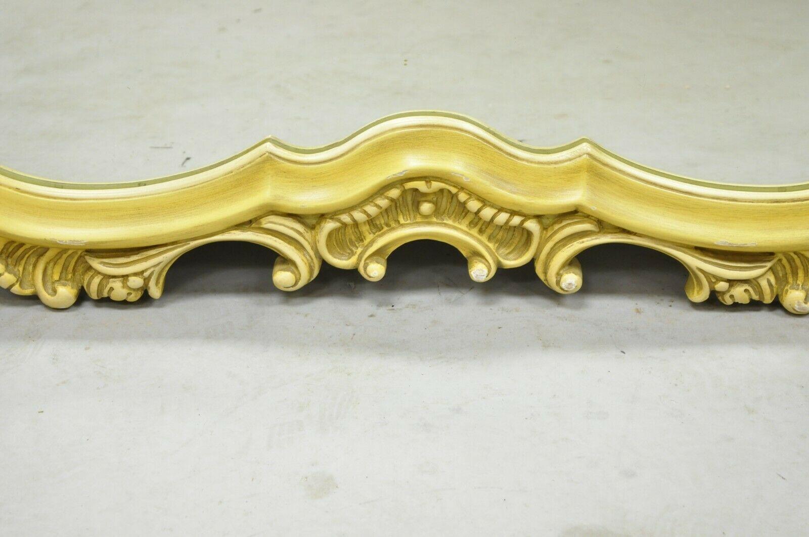 American Vintage Yellow Chinoiserie Shell Carved Wall Mirror by Union National For Sale