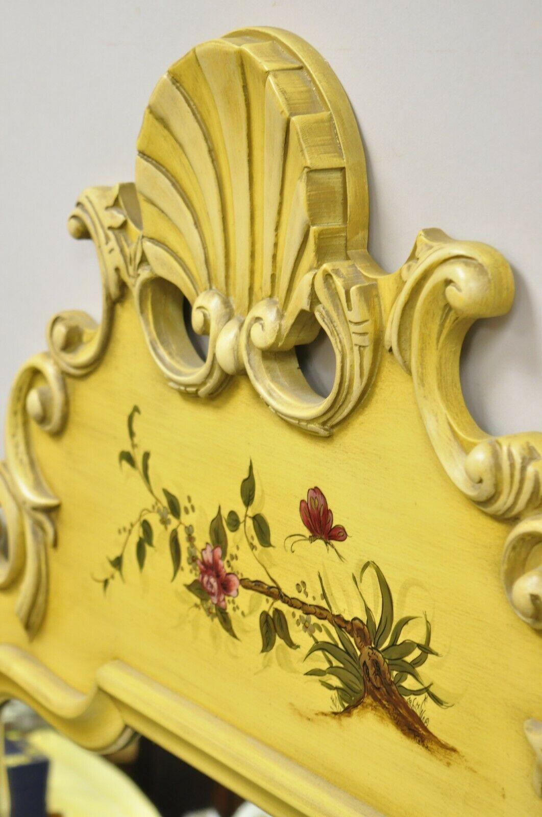 Glass Vintage Yellow Chinoiserie Shell Carved Wall Mirror by Union National For Sale
