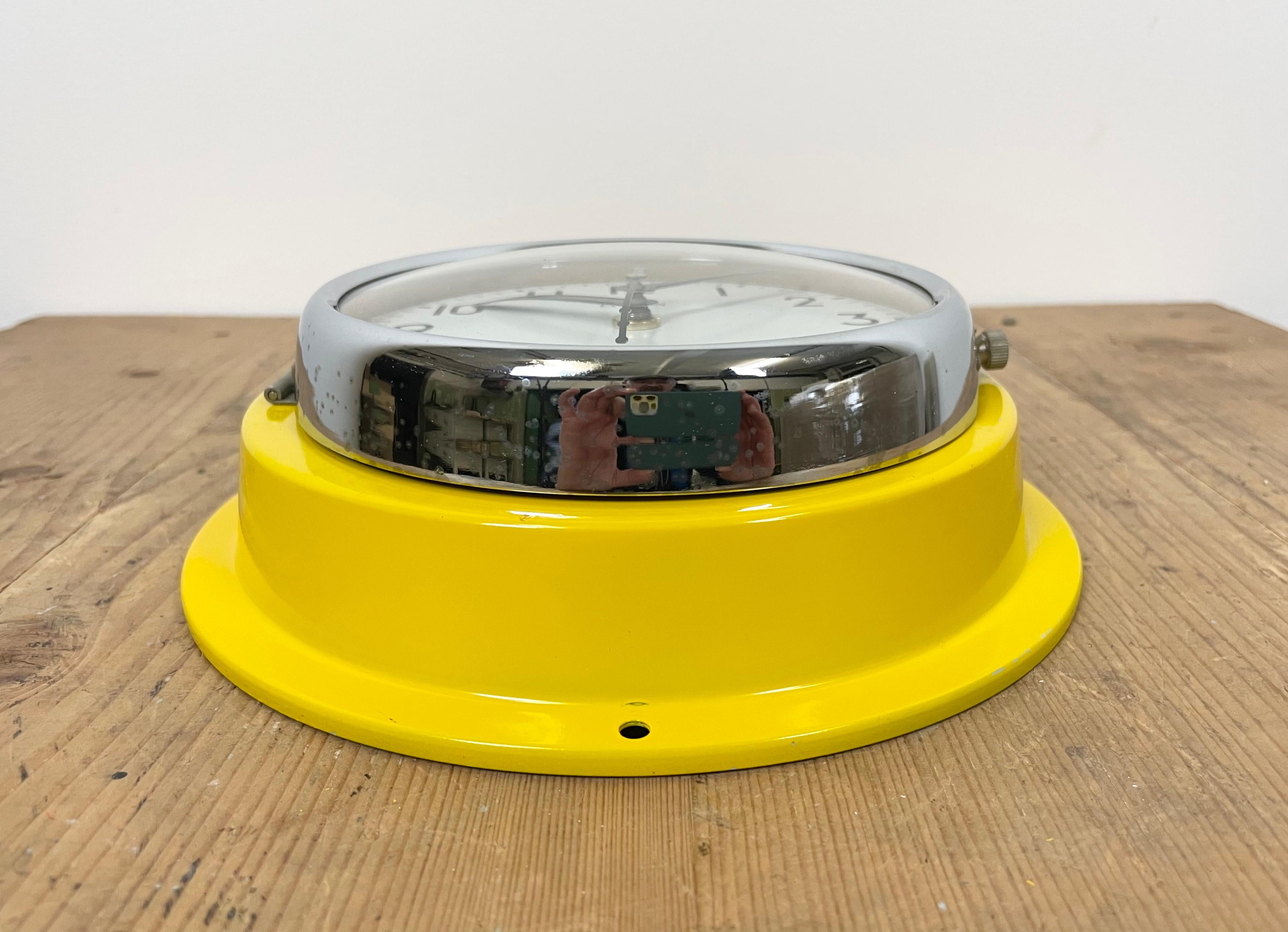 Glass Vintage Yellow Citizen Navy Wall Clock, 1970s