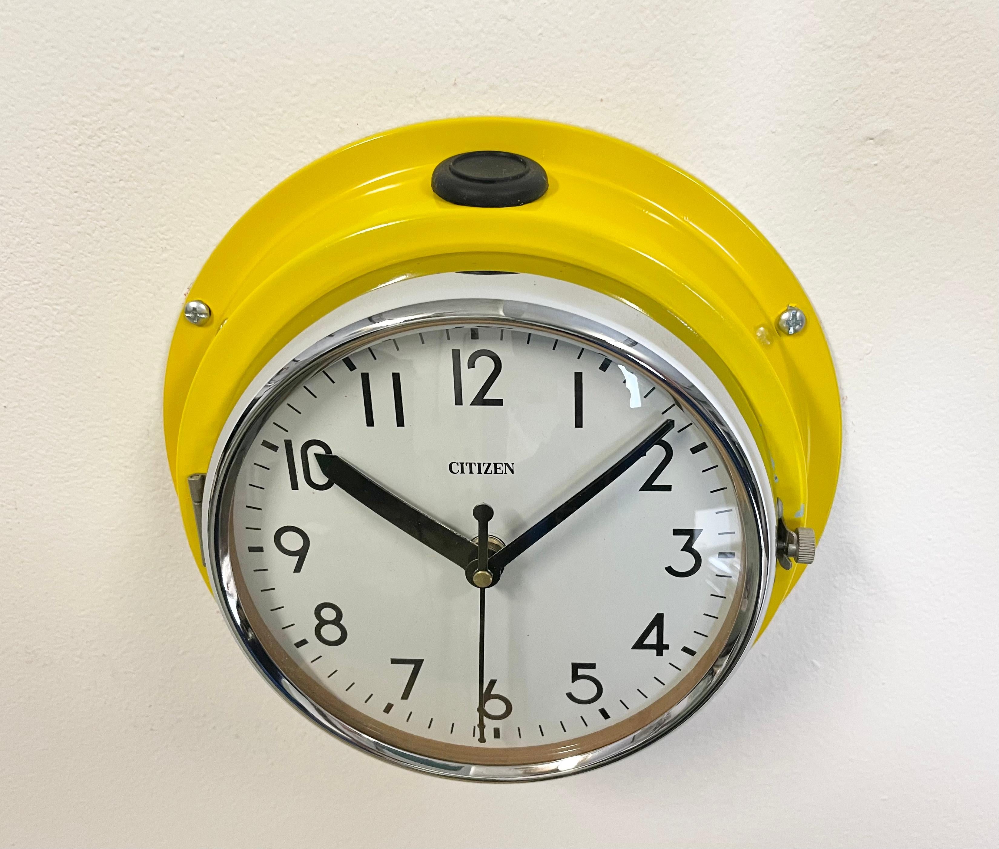 Japanese Vintage Yellow Citizen Navy Wall Clock, 1970s