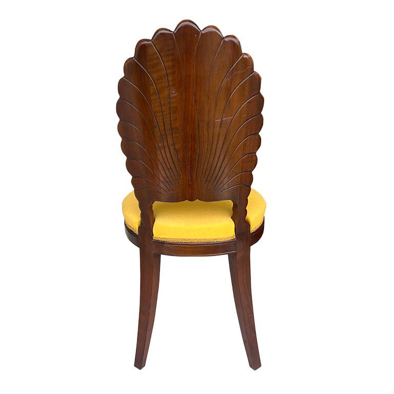 American Vintage Yellow Coastal Venetian Carved Shell Grotto Chair - Hollywood Regency