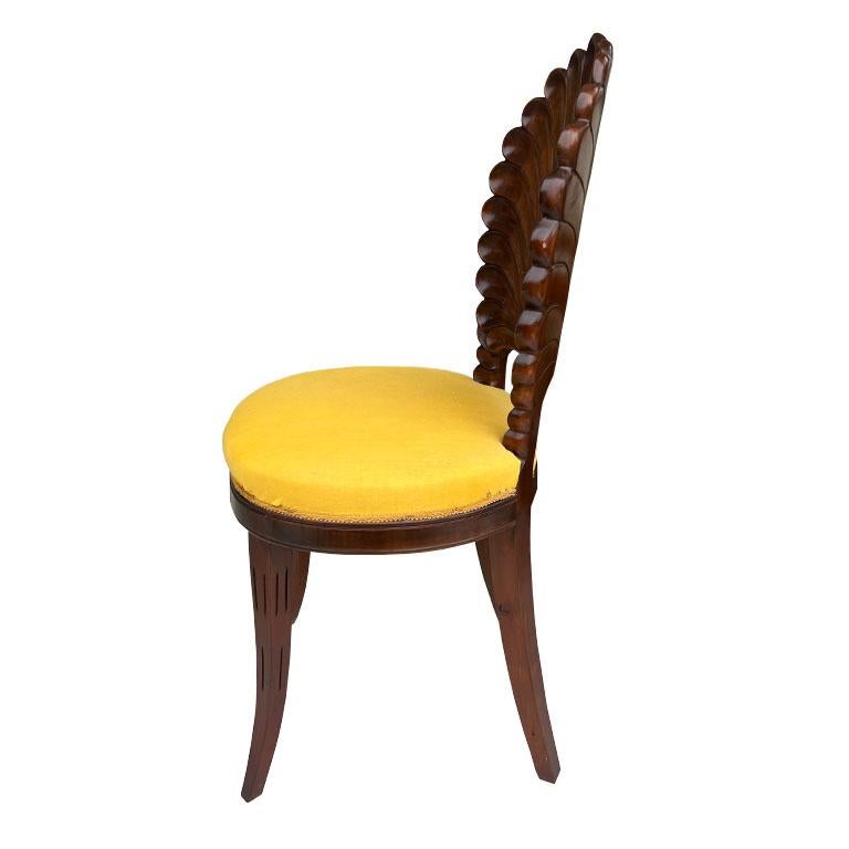 20th Century Vintage Yellow Coastal Venetian Carved Shell Grotto Chair - Hollywood Regency
