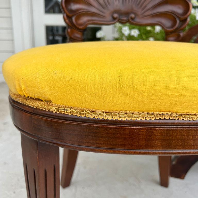 Fabric Vintage Yellow Coastal Venetian Carved Shell Grotto Chair - Hollywood Regency