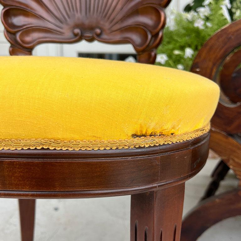 Vintage Yellow Coastal Venetian Carved Shell Grotto Chair - Hollywood Regency 1